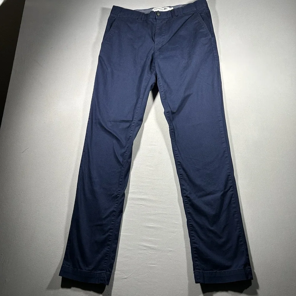 Mens Lacoste Slim Fit Chino Pants Blue‎ Stretch Preppy Golf Designer Soft 33x34
